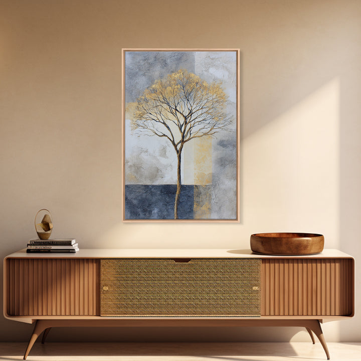 Ink Wash Tree Symbolizing Stability Framed Canvas Print, Office Art, Textured Painting, Office Decor, Fine Art, Focus, OFF-2x3-22