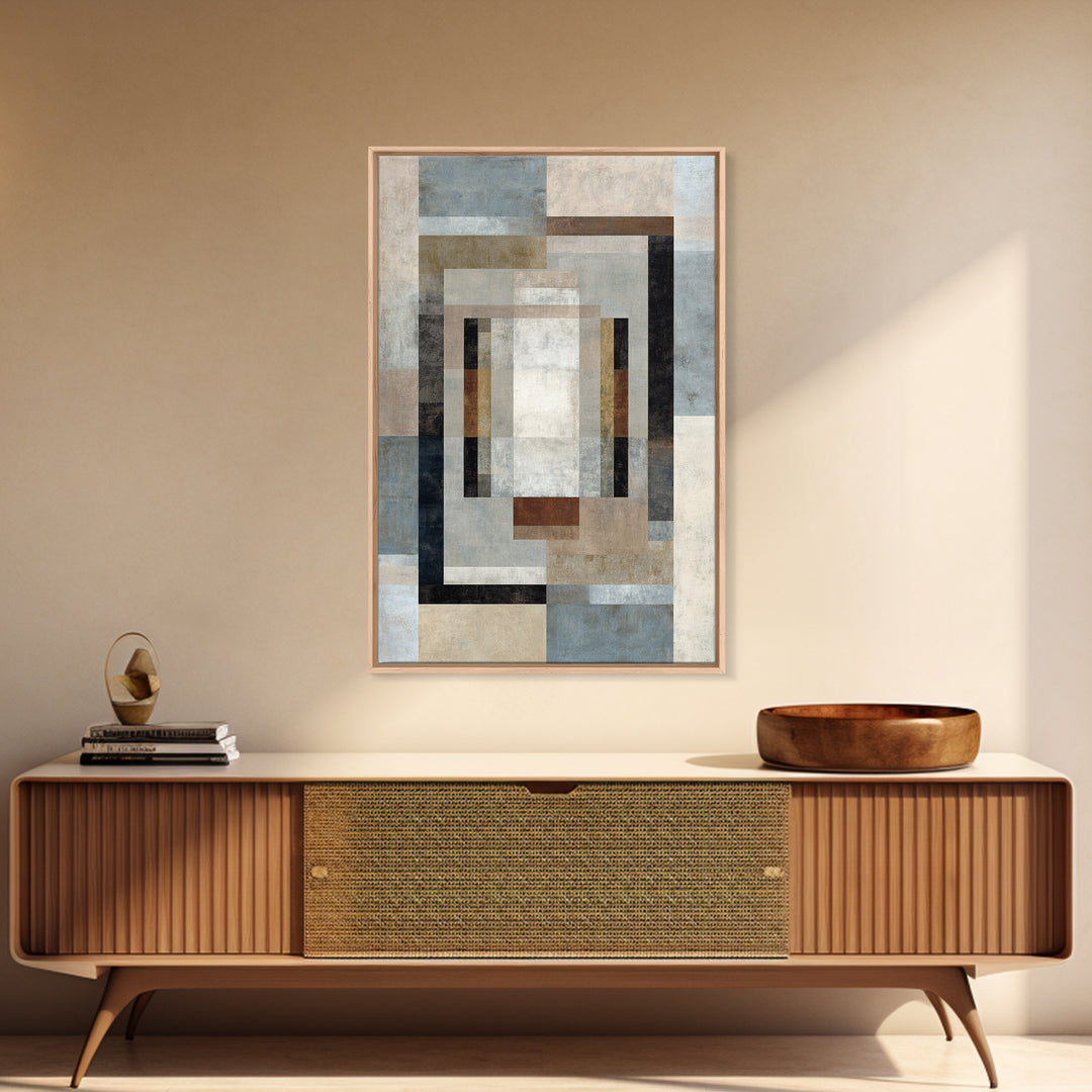 Geometric Labyrinth Pattern Framed Canvas Print, Office Art, Boho Decor, Office Decor, Focus, Digital Art, Pet Portrait, OFF-2x3-26