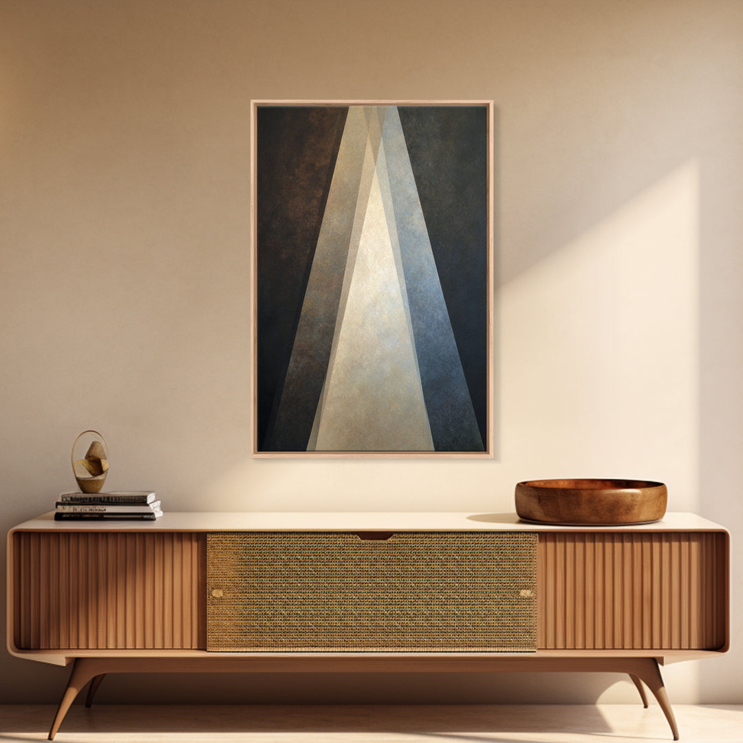 Abstract Light Beam Through Dark Shapes Framed Canvas Print, Office Art, Textured Painting, Office Decor, Fine Art, Focus, OFF-2x3-55