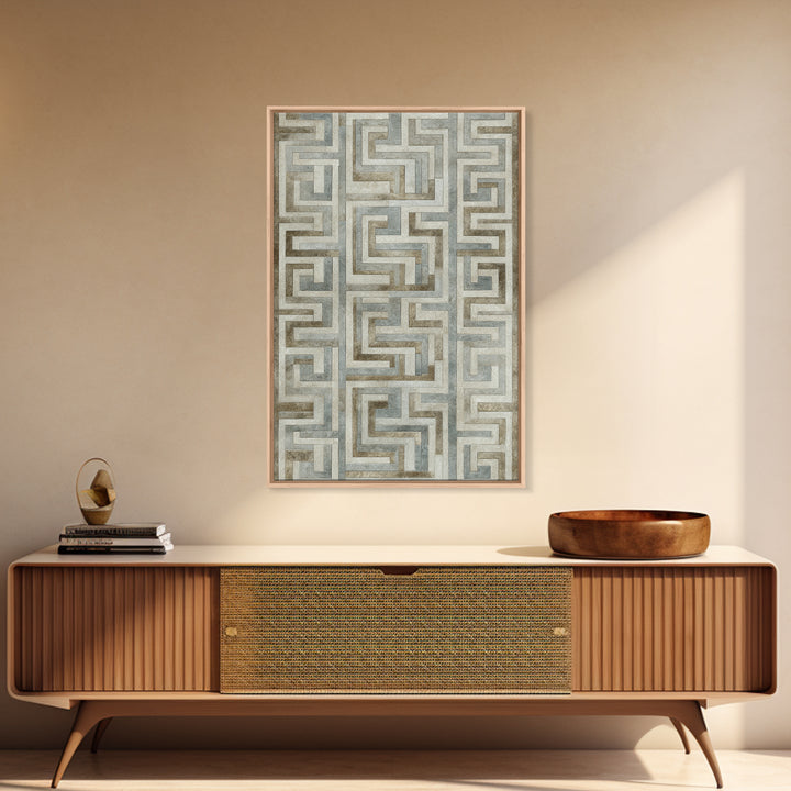 Geometric Labyrinth Pattern Framed Canvas Print, Office Art, Wall Decor, Office Decor, Abstract Art, Focus, Wall Prints, OFF-2x3-74