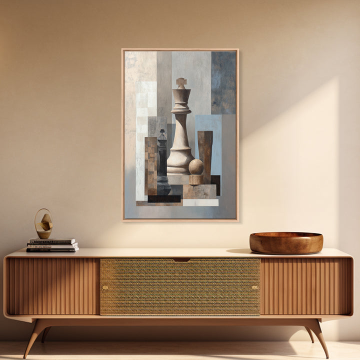 Minimal Chess Piece Still Life Framed Canvas Print, Office Art, Digital Wall Art, Office Decor, Fine Art, Focus, Dopamine Decor, OFF-2x3-93