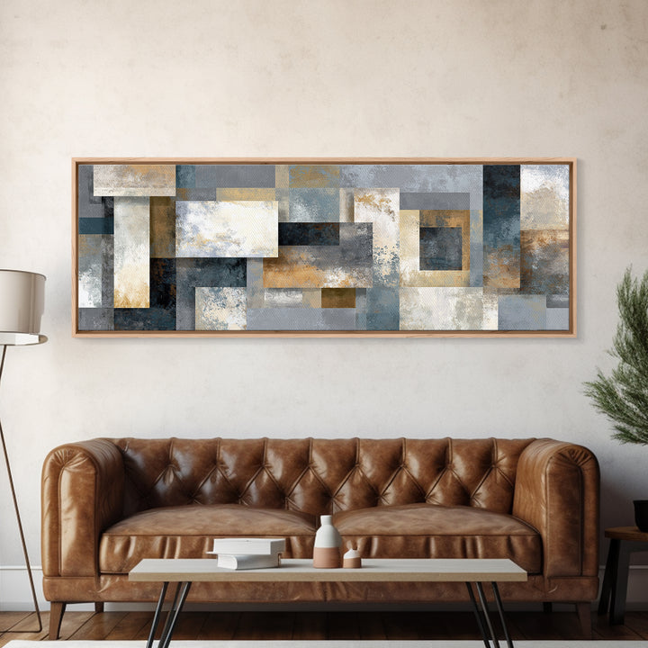 Geometric Labyrinth Pattern Framed Canvas Print, Office Art, Home Decor, Office Decor, Abstract Art, Focus, Art Deco, OFF-3x1-10