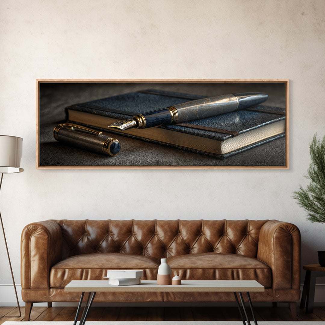 Fountain Pen and Notebook Still Life Without Canvas Print, Office Art, Cubicle Decor, Office Decor, Fine Art, Focus, OFF-3x1-14