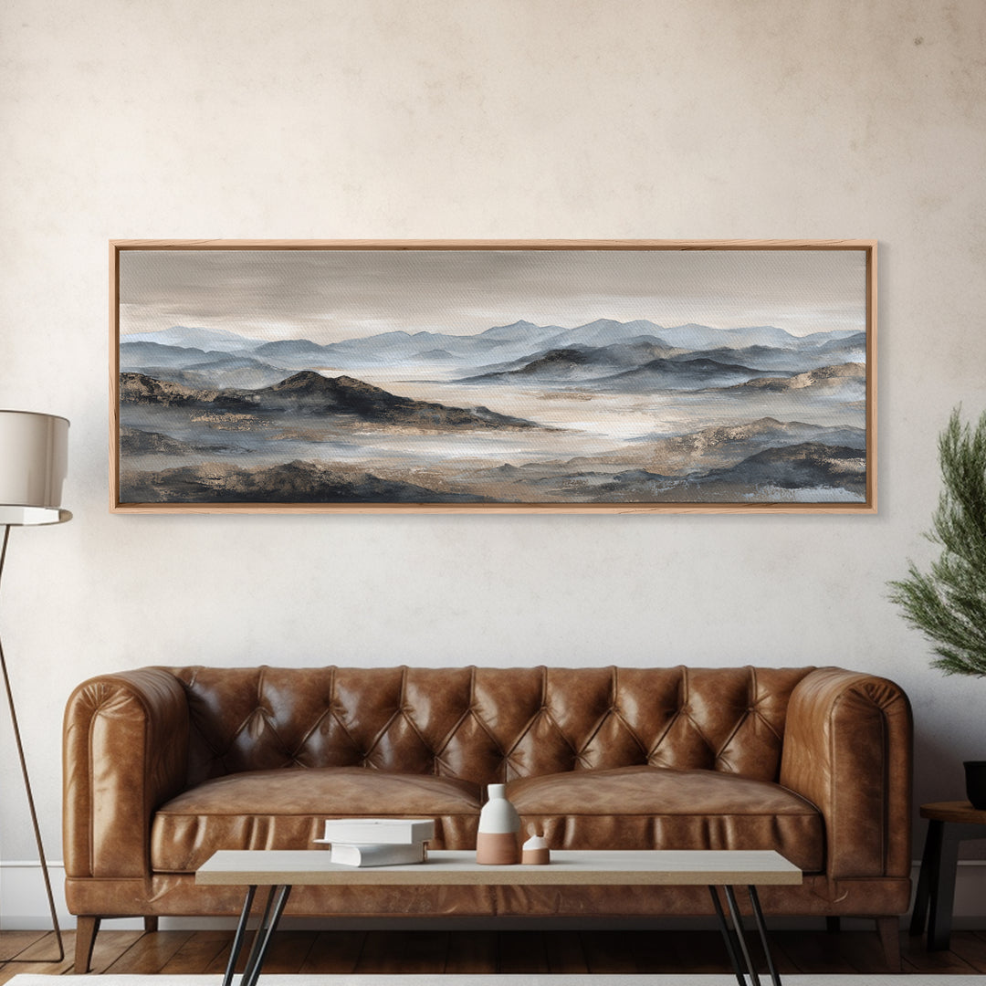 Minimal Mountain Sunrise for Focus Framed Canvas Print, Office Art, Printables, Office Decor, Focus, Living Room Decor, OFF-3x1-18