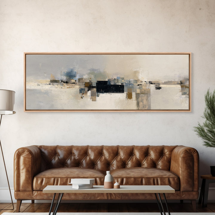 Dignified Neutral Landscape Framed Canvas Print, Office Art, Boho Decor, Office Decor, Focus, Digital Art, Pet Portrait, OFF-3x1-23