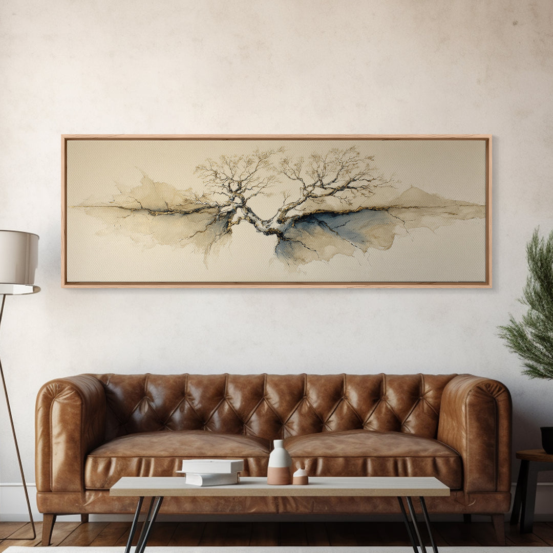 Ink Wash Tree Symbolizing Stability Canvas Print, Office Art, Wall Art, Office Decor, Fine Art, Focus, Boho, Art Deco, OFF-3x1-30
