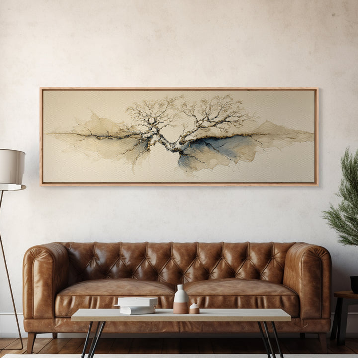Ink Wash Tree Symbolizing Stability Canvas Print, Office Art, Wall Art, Office Decor, Fine Art, Focus, Boho, Art Deco, OFF-3x1-30