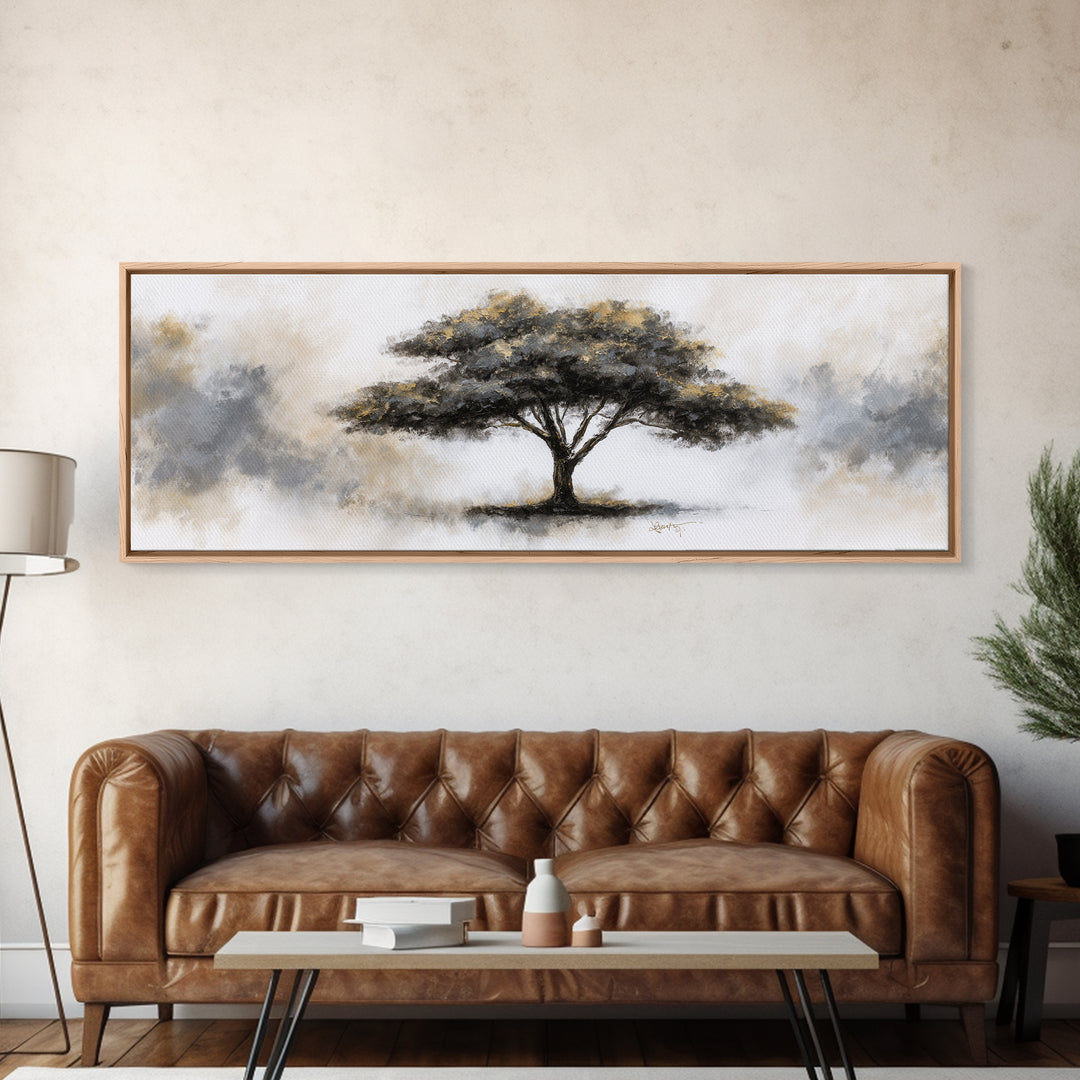 Ink Wash Tree Symbolizing Stability Canvas Print, Office Art, Poster, Office Decor, Fine Art, Focus, Canvas Wall Art, OFF-3x1-78