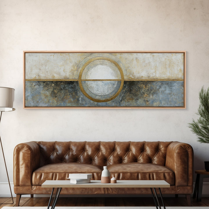 Gold Circle and Line Composition for Clarity Canvas Print, Office Art, Neutral Decor, Office Decor, Abstract Art, Focus, OFF-3x1-96