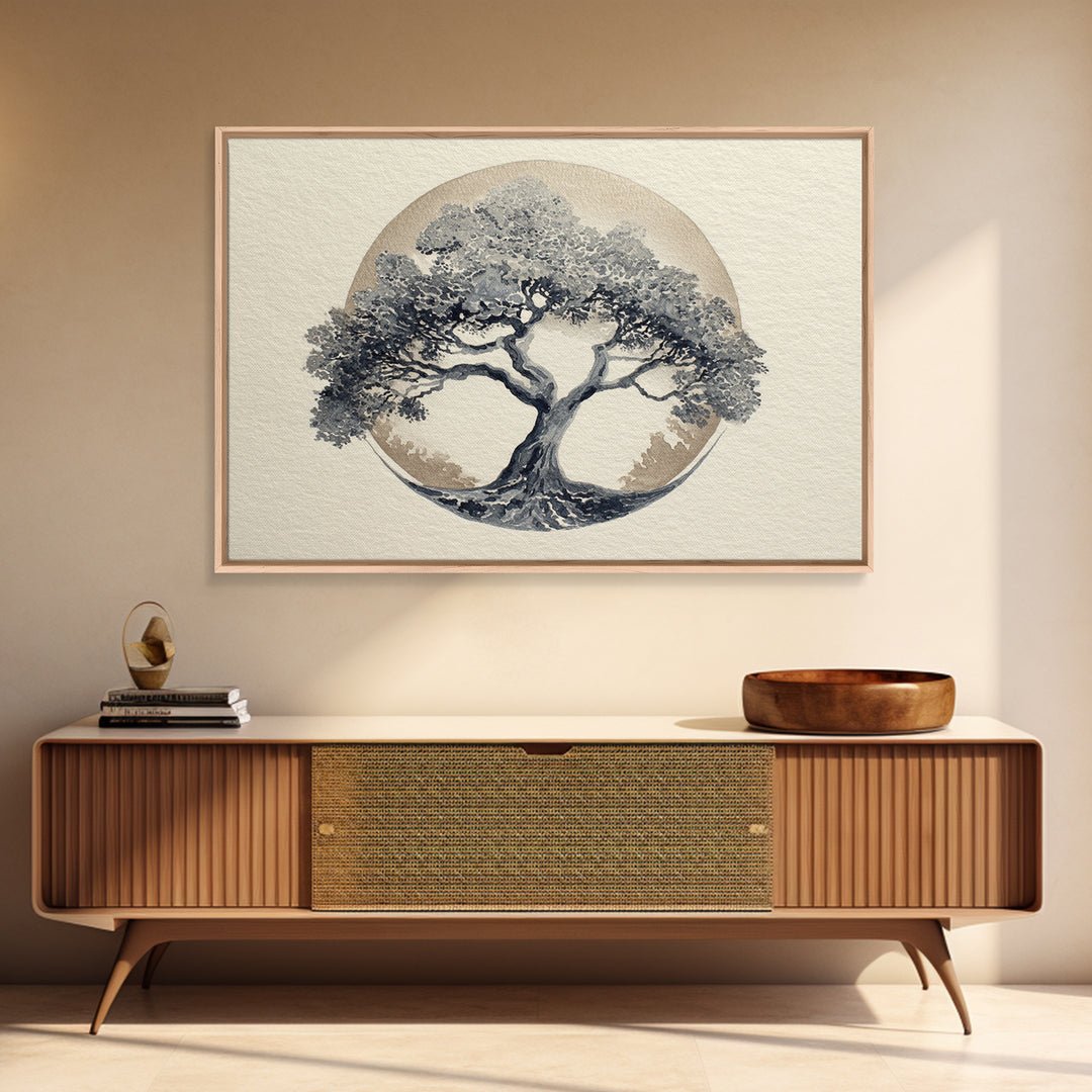 Ink Wash Tree Symbolizing Stability Framed Canvas Print, Office Art, Printable Wall Art, Office Decor, Fine Art, Focus, OFF-3x2-18