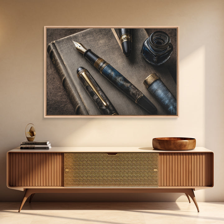 Fountain Pen and Notebook Still Life Without Framed Canvas Print, Office Art, Decor, Office Decor, Fine Art, Focus, Wall Prints, OFF-3x2-2