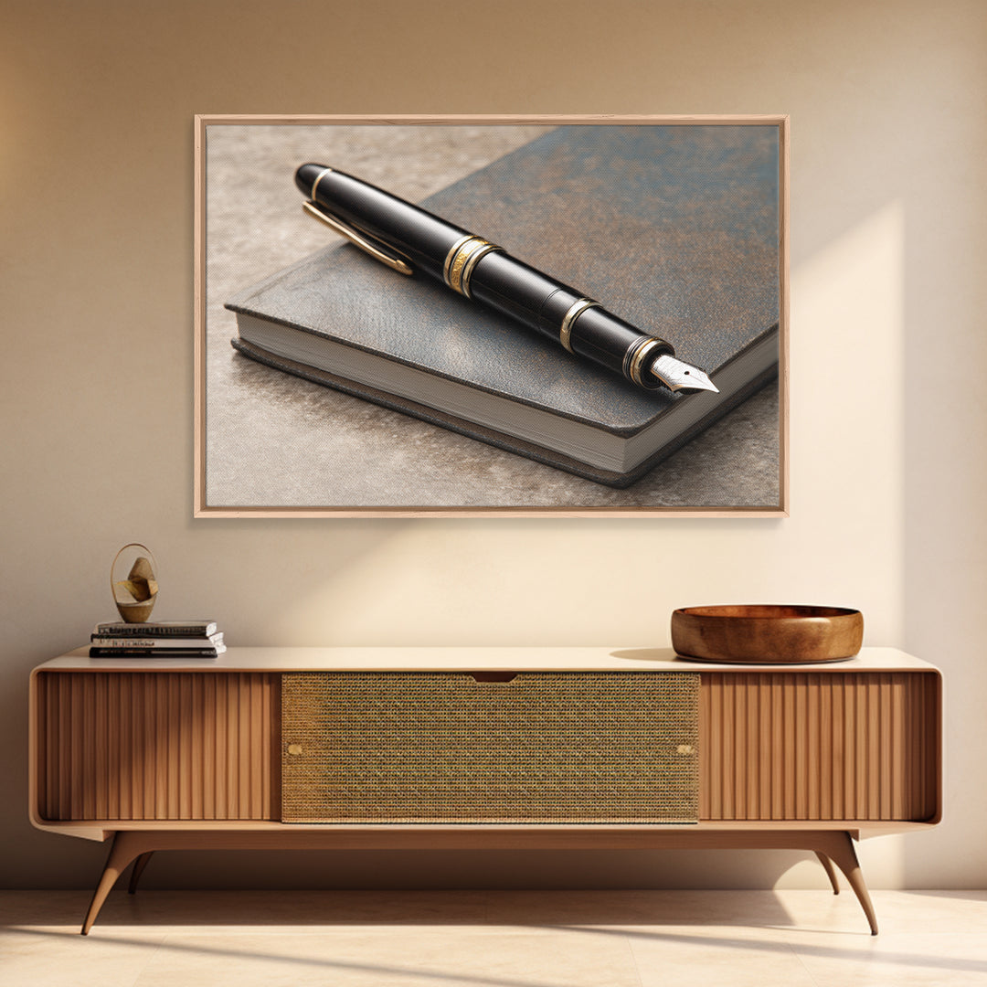 Fountain Pen and Notebook Still Life Without Canvas Print, Office Art, Office Decor, Watercolor Art, Focus, Abstract Wall Art, OFF-3x2-26