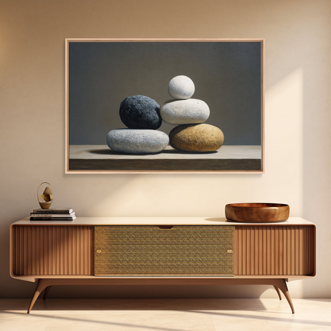Balanced Stone Composition Framed Canvas Print, Office Art, Digital Wall Art, Office Decor, Fine Art, Focus, Dopamine Decor, OFF-3x2-28