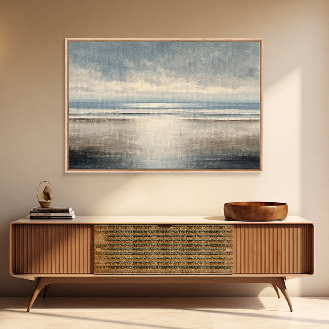 Calm Ocean Horizon for Stress Relief Framed Canvas Print, Office Art, Neutral Decor, Office Decor, Fine Art, Focus, Wall Art, OFF-3x2-39