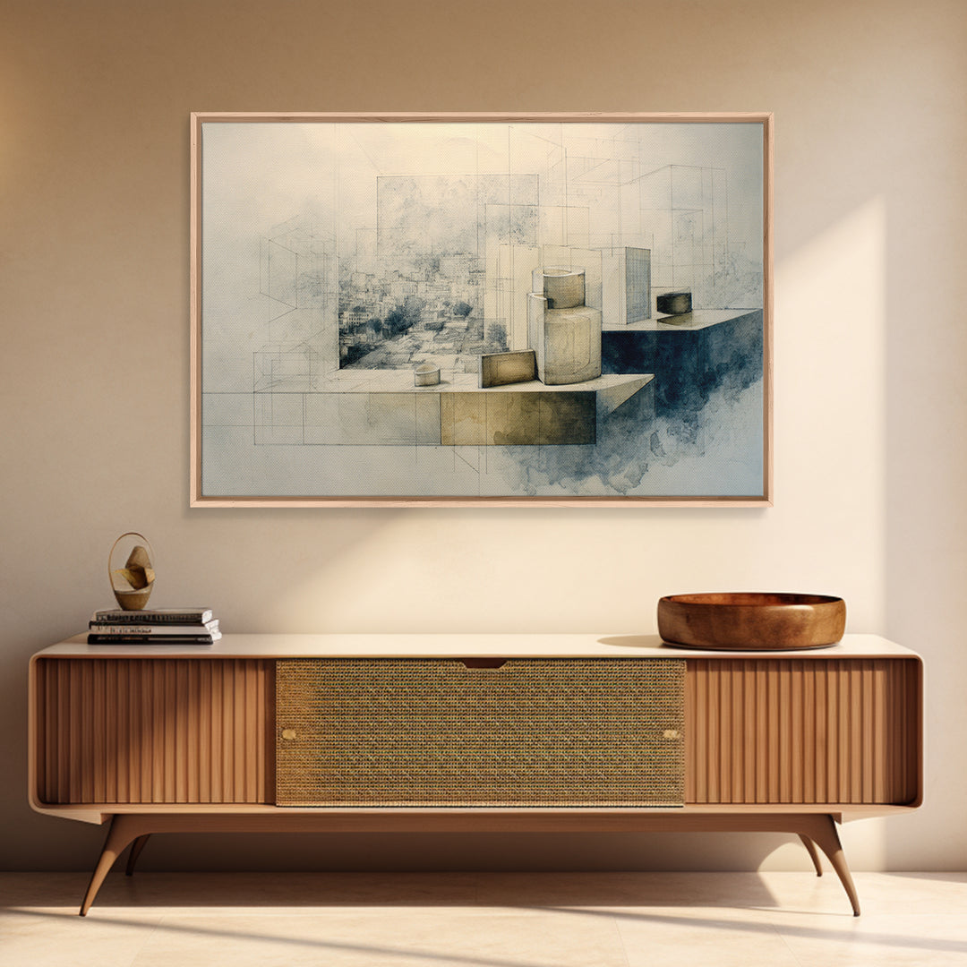 Architectural Line Drawing Framed Canvas Print, Office Art, Home Decor, Office Decor, Focus, Art Deco, Canvas Wall Art, OFF-3x2-7