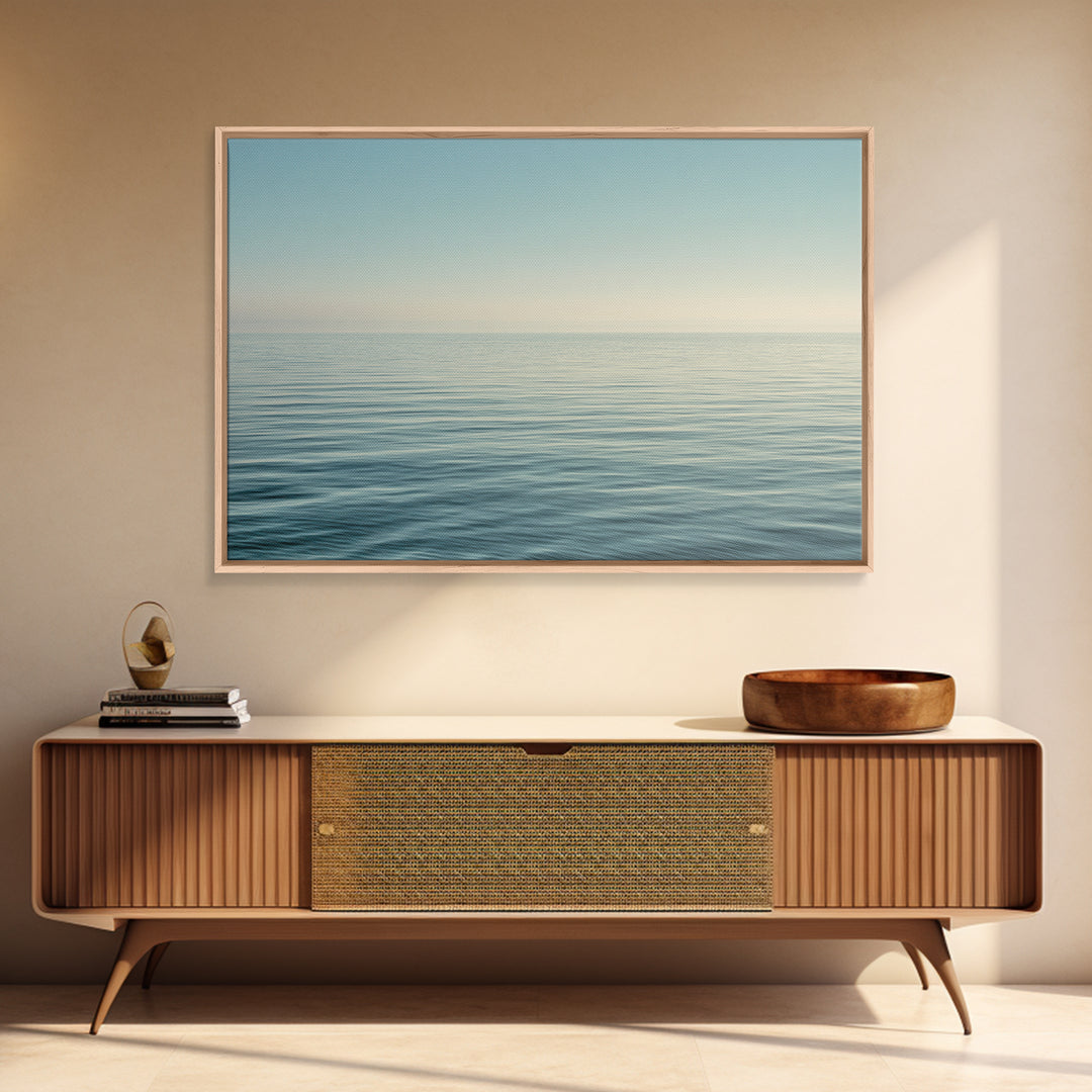 Calm Ocean Horizon for Stress Relief Framed Canvas Print, Office Art, Fine Art Print, Office Decor, Fine Art, Focus, Poster, OFF-3x2-87