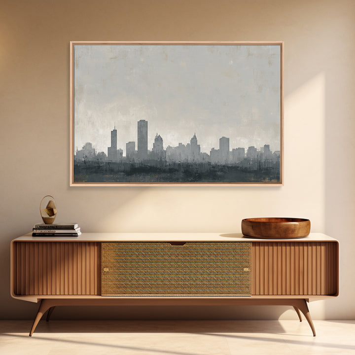 Black and White City Skyline Silhouette Framed Canvas Print, Office Art, Canvas Wall Art, Office Decor, Fine Art, Focus, OFF-3x2-9