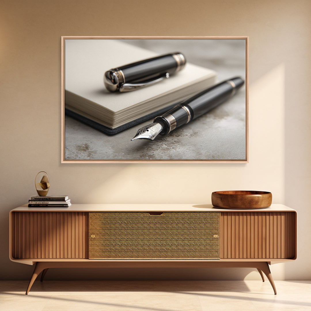 Fountain Pen and Notebook Still Life Without Canvas Print, Office Art, Living Room Decor, Office Decor, Fine Art, Focus, OFF-3x2-98