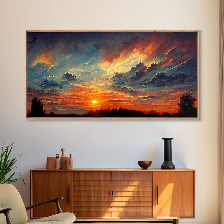 Mountain Sunset Oil Painting On Canvas, Canvas Print, Ready to hang gallery wrapped nature canvas print