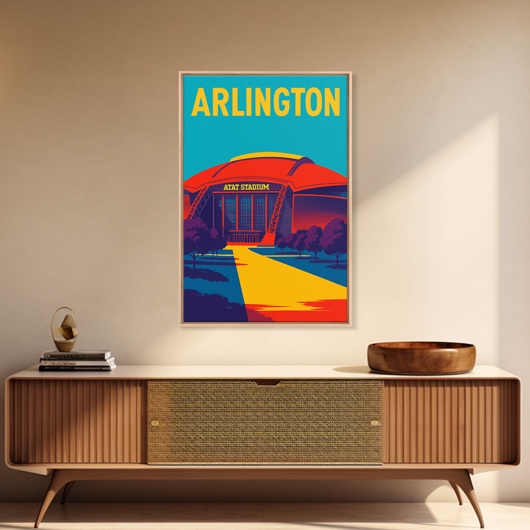 Arlington Texas Travel Poster, Canvas Print, Colorful Graphic Wall Art, Arlington Travel Art, Retro Travel Print, Travel Poster Art
