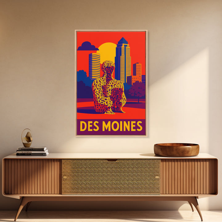 Des Moines Travel Poster, Framed Canvas Print, High Contrast City Poster, Des Moines Poster Print, Travel Poster Art, City Travel Prints