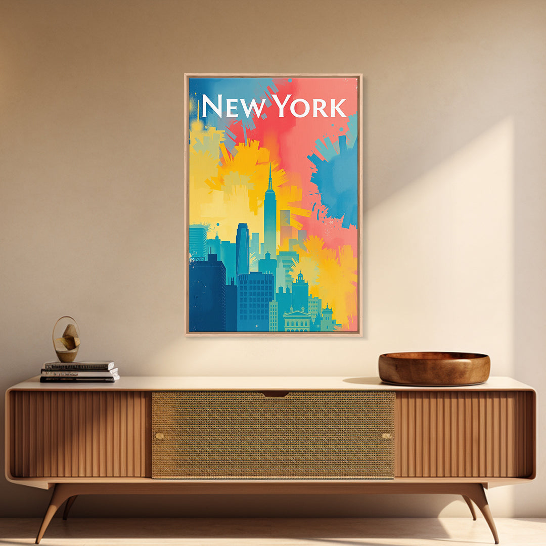 New York Travel Poster, Framed Canvas Print, High Contrast City Poster, New York Art Print, Fine Art Print, Living Room Wall Art