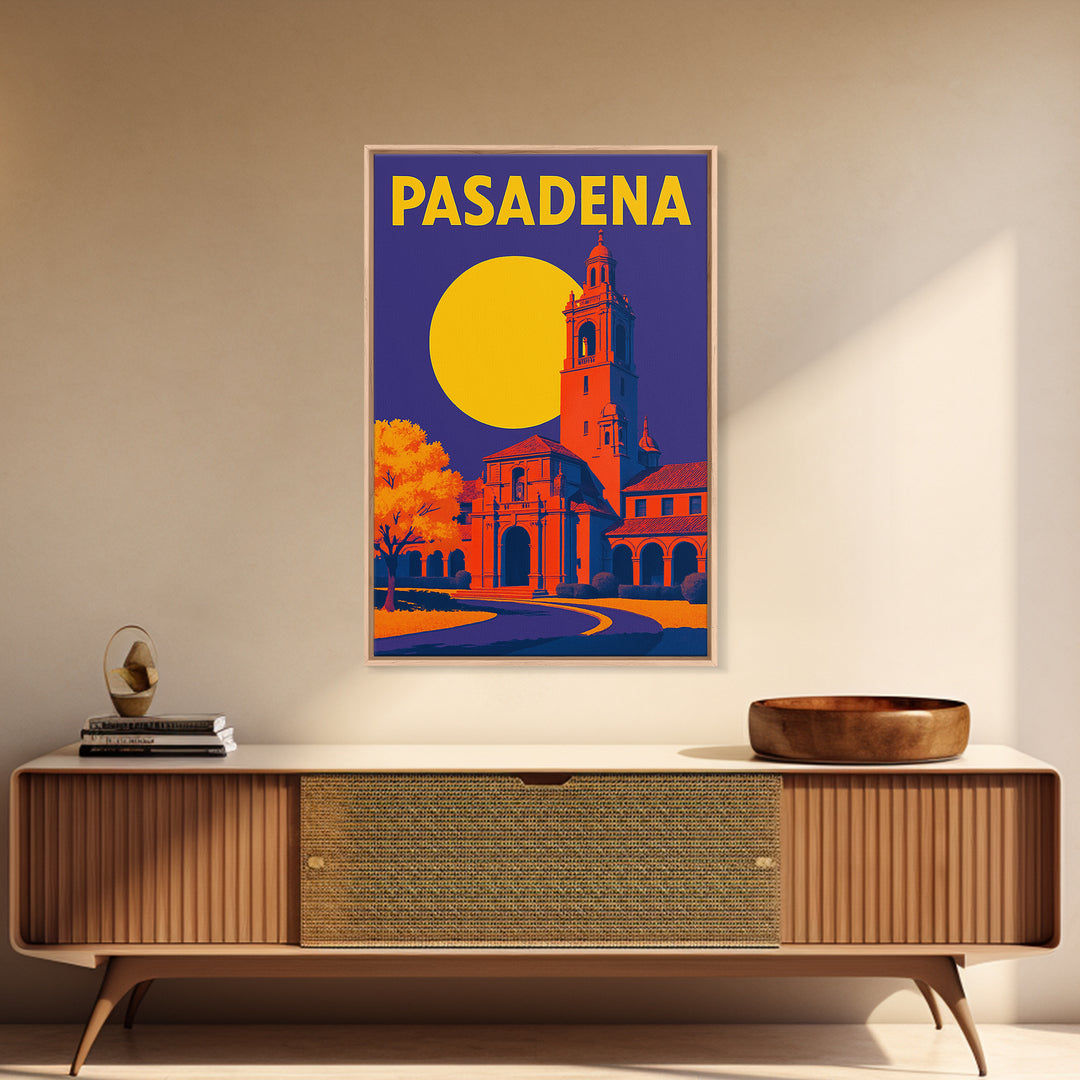 Pasadena Travel Poster, Framed Canvas Print, Vibrant Retro Travel Art, Pasadena Poster Print, Vintage City Art, Vintage Travel Art