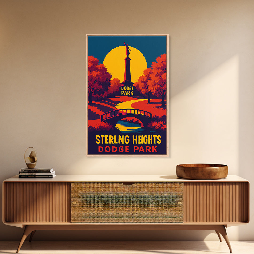 Sterling Heights Travel Poster, Canvas Print, Vibrant Retro Travel Art, Sterling Heights Art Print, Modern Wall Decor, Travel Wall Art