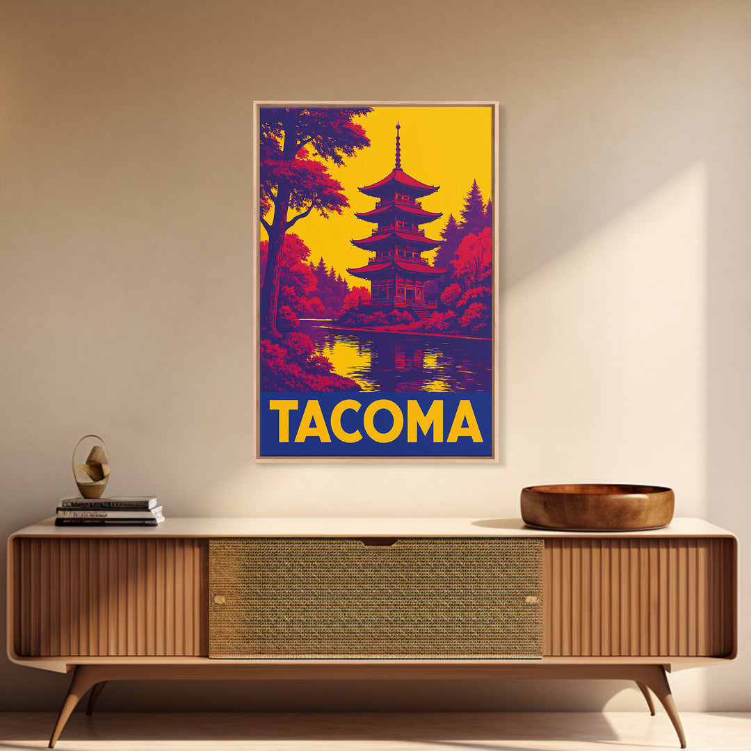 Tacoma Travel Poster, Framed Canvas Print, High Contrast City Poster, Tacoma Poster Print, Vintage City Poster, City Illustration