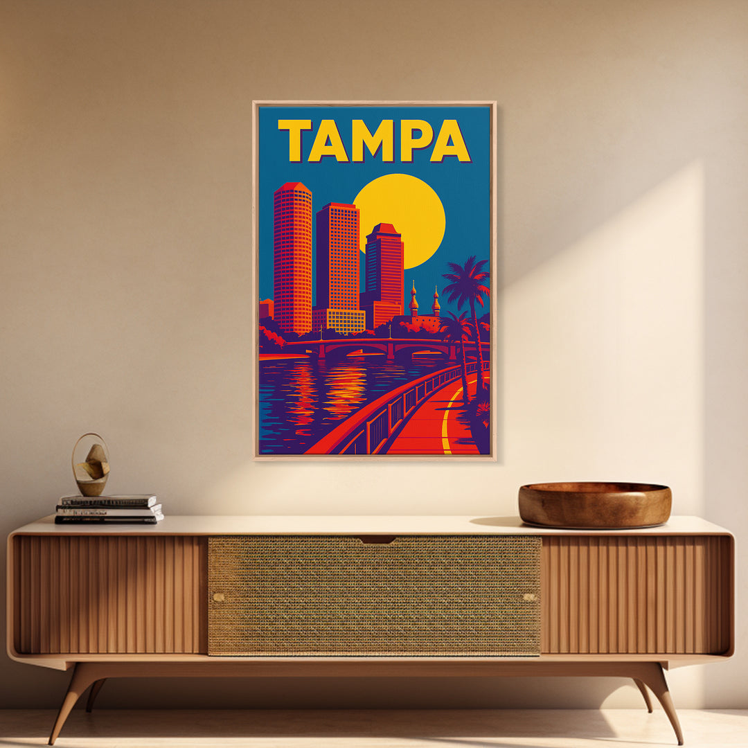 Tampa Florida Travel Poster, Framed Canvas Print, Colorful Graphic Wall Art, Tampa Poster Print, Mid Century Wall Art, Travel Art Print