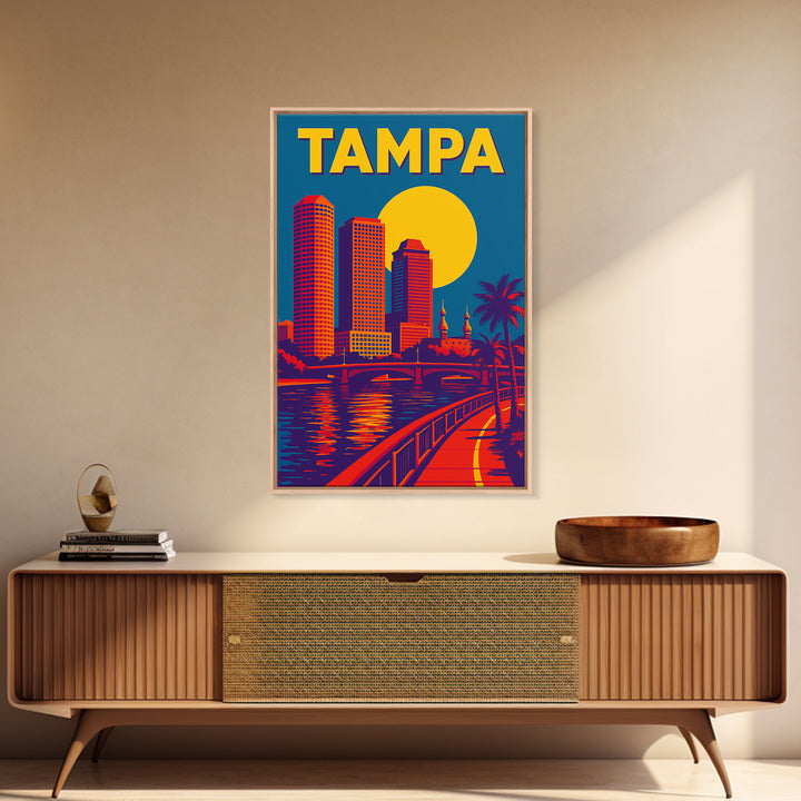 Tampa Florida Travel Poster, Framed Canvas Print, Colorful Graphic Wall Art, Tampa Poster Print, Mid Century Wall Art, Travel Art Print