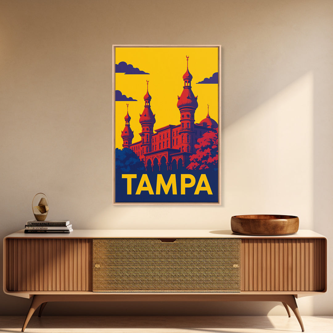 Tampa Travel Poster, Canvas Print, Colorful Graphic Wall Art, Tampa Art Print, Wanderlust Decor, City Travel Prints, Living Room Wall Art