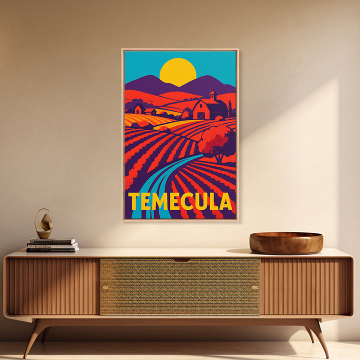 Temecula California Travel Poster, Canvas Print, Vibrant Retro Travel Art, Temecula Poster Print, Modern Wall Decor, Mid Century Wall Art