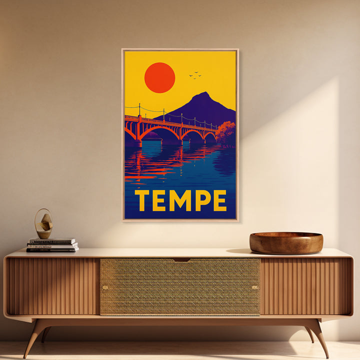Tempe Arizona Travel Poster, Canvas Print, Vibrant Retro Travel Art, Tempe City Art, City Illustration, City Travel Prints, Poster Art