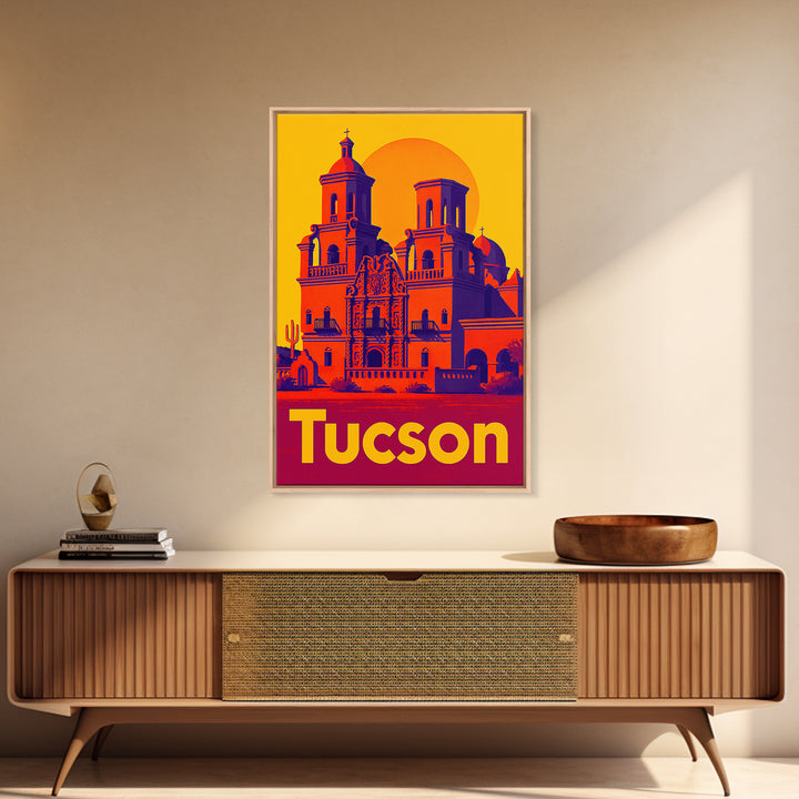 Tucson Travel Poster, Framed Canvas Print, Vibrant Retro Travel Art, Tucson Travel Art, Modern Wall Decor, Eclectic Wall Decor
