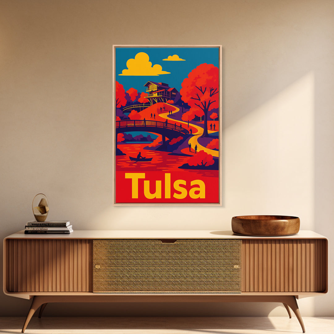 Tulsa Travel Poster, Canvas Print, Vibrant Retro Travel Art, Tulsa Art Print, Mid Century Wall Art, Gift For Travelers, Eclectic Wall Decor