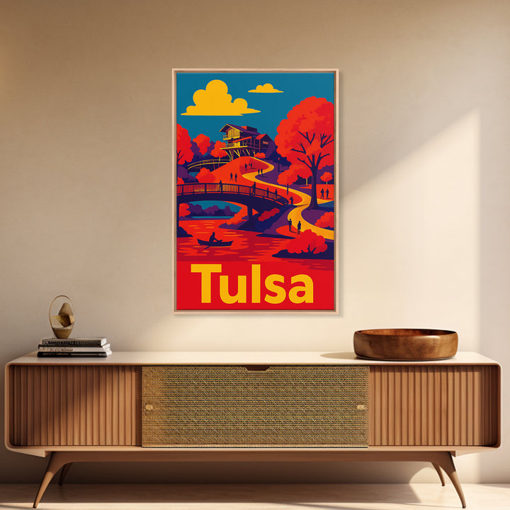 Tulsa Travel Poster, Canvas Print, Vibrant Retro Travel Art, Tulsa Art Print, Mid Century Wall Art, Gift For Travelers, Eclectic Wall Decor