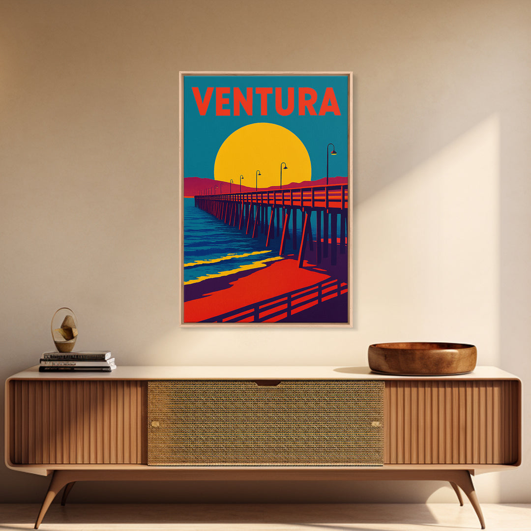 Ventura California Travel Poster, Framed Canvas Print, Vibrant Retro Travel Art, Ventura Poster Print, Travel Wall Decor, City Travel Prints