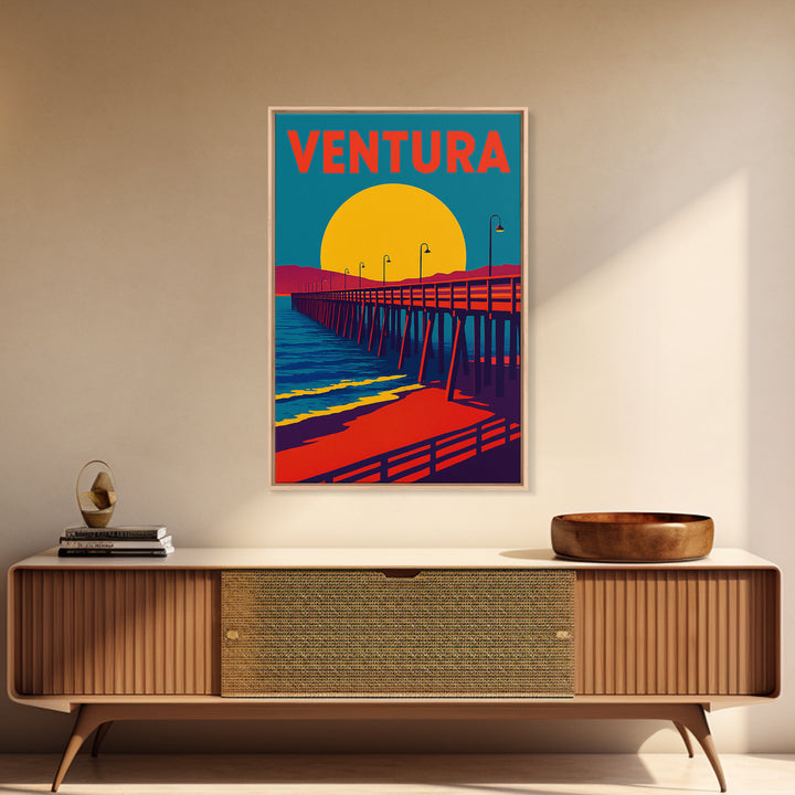 Ventura California Travel Poster, Framed Canvas Print, Vibrant Retro Travel Art, Ventura Poster Print, Travel Wall Decor, City Travel Prints