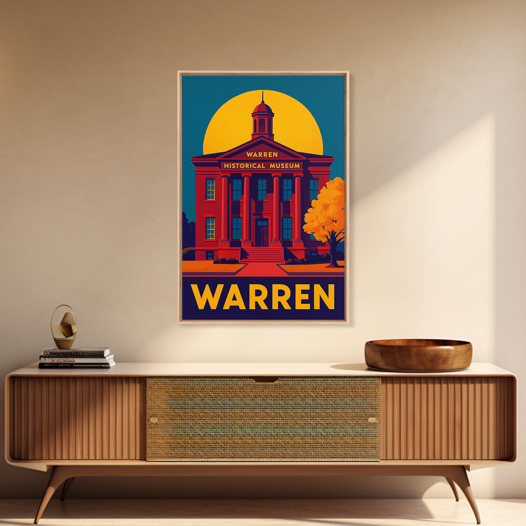 Warren Travel Poster, Framed Canvas Print, Bold Pop Art Poster, Warren Travel Art, City Art Print, Watercolor Skyline Art, City Illustration
