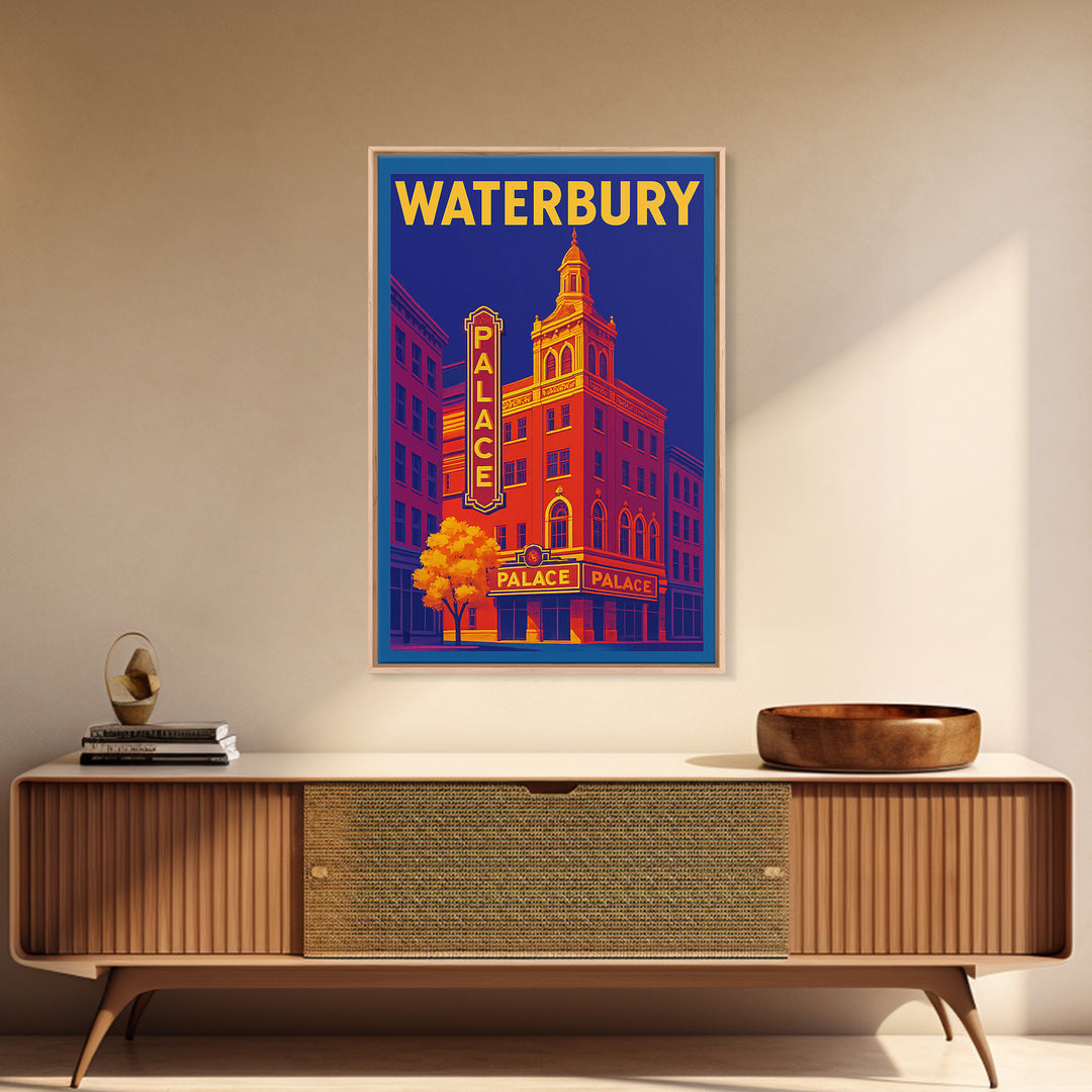 Warterbury Travel Poster, Framed Canvas Print, Bold Pop Art Poster, Warterbury Art Print, Vintage Travel Art, City Art Print, Wall Art