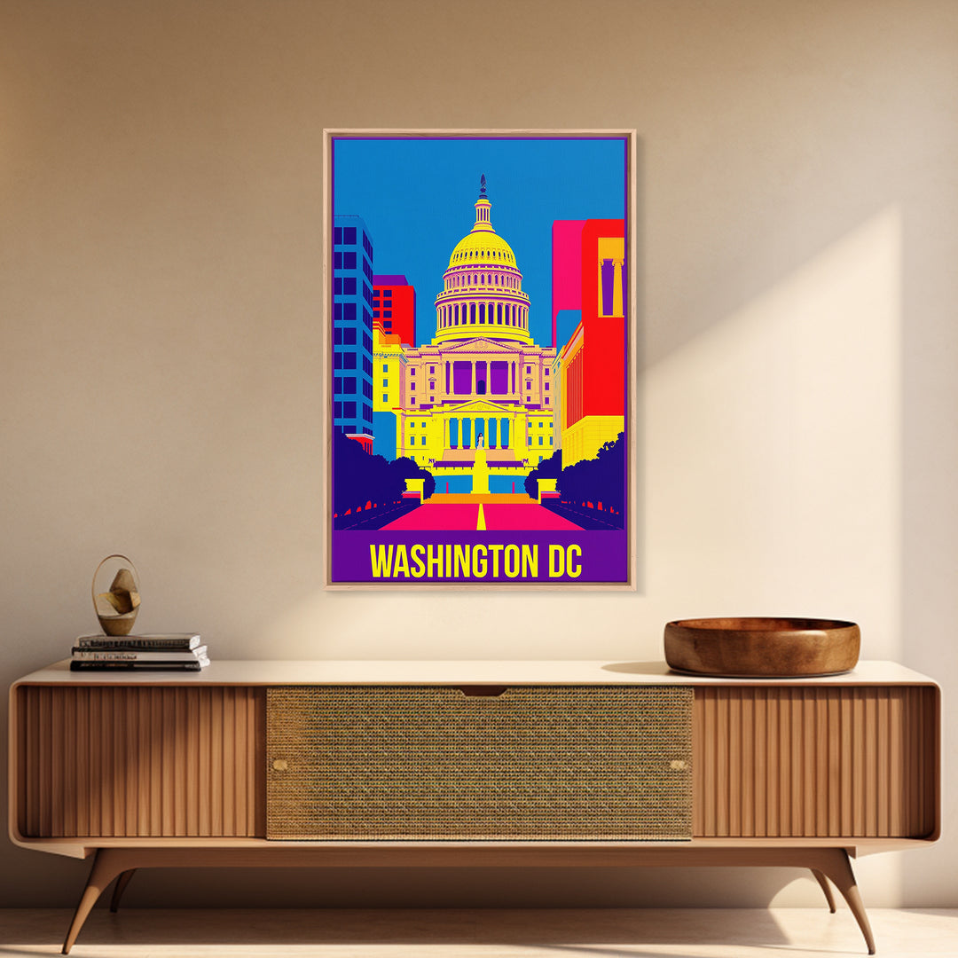 Washington Travel Poster, Framed Canvas Print, Colorful Graphic Wall Art, Washington City Art, Living Room Wall Art, Travel Wall Art