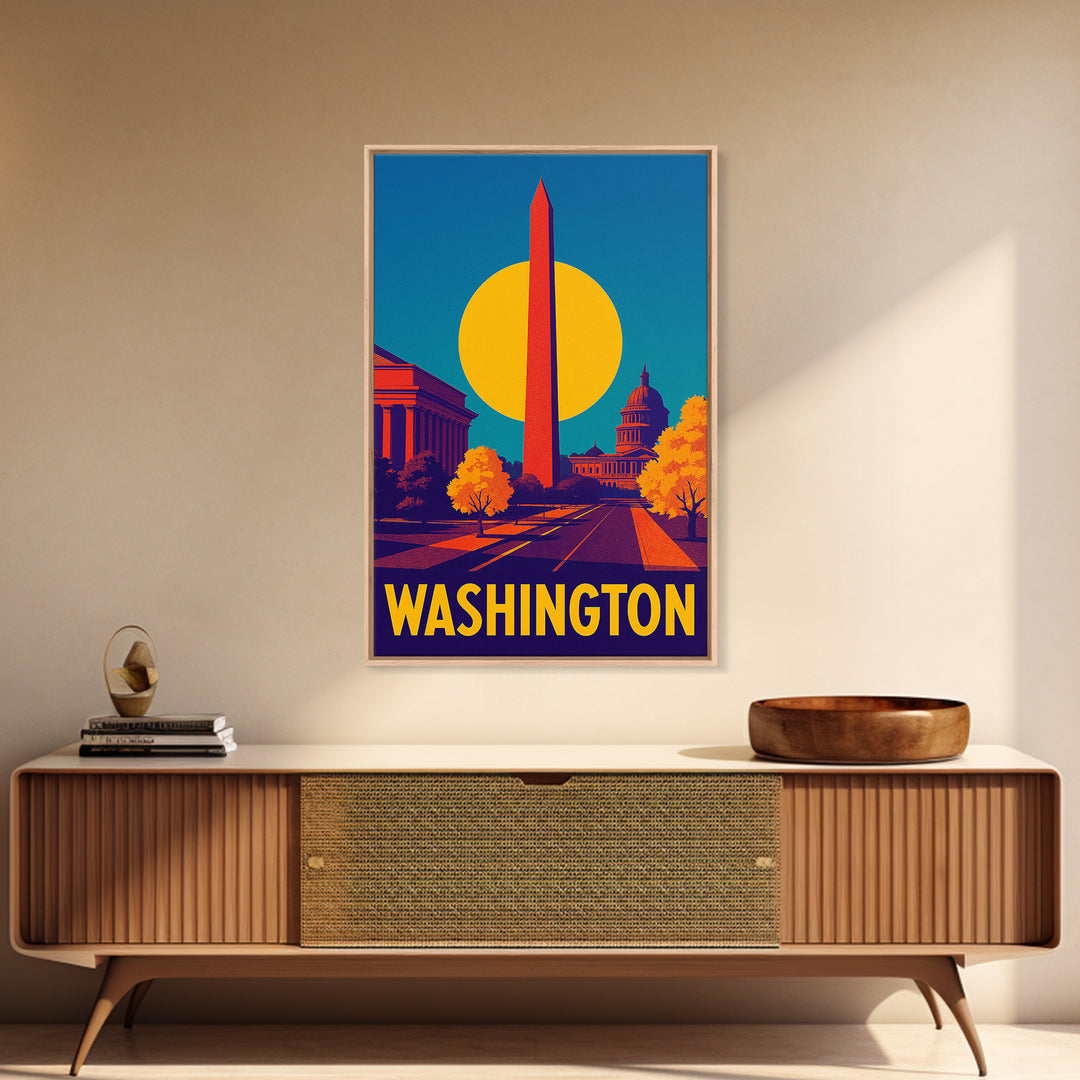 Washington Travel Poster, Framed Canvas Print, High Contrast City Poster, Washington Poster Print, Travel Poster Set, Vintage Travel Print