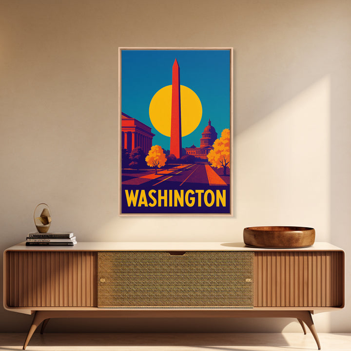 Washington Travel Poster, Framed Canvas Print, High Contrast City Poster, Washington Poster Print, Travel Poster Set, Vintage Travel Print