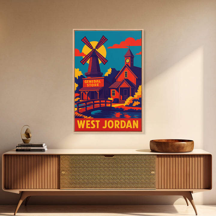West Jordan Utah Travel Poster, Canvas Print, Vibrant Retro Travel Art, West Jordan City Art, Living Room Wall Art, Vintage City Poster
