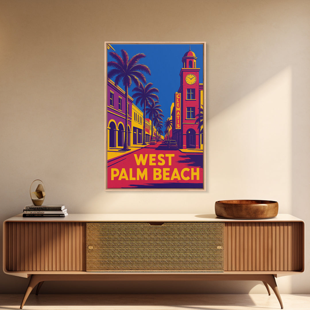 West Palm Beach Travel Poster, Framed Canvas Print, Colorful Graphic Wall Art, West Palm Beach Wall Art, Gift For Travelers, Travel Print