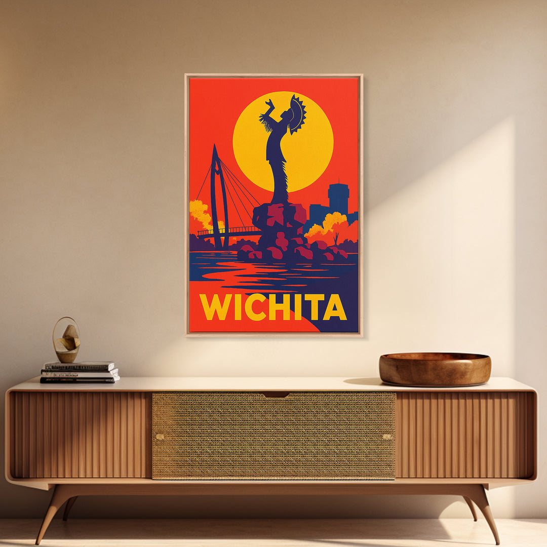 Wichita Kansas Travel Poster, Canvas Print, Vibrant Retro Travel Art, Wichita City Art, Mid Century Wall Art, Travel Print, Poster Print
