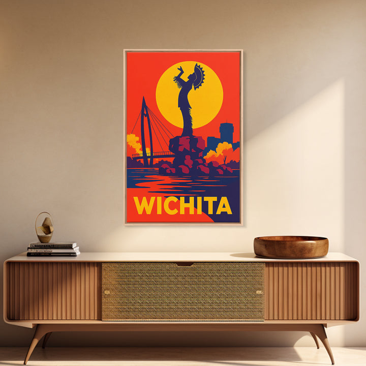 Wichita Kansas Travel Poster, Canvas Print, Vibrant Retro Travel Art, Wichita City Art, Mid Century Wall Art, Travel Print, Poster Print
