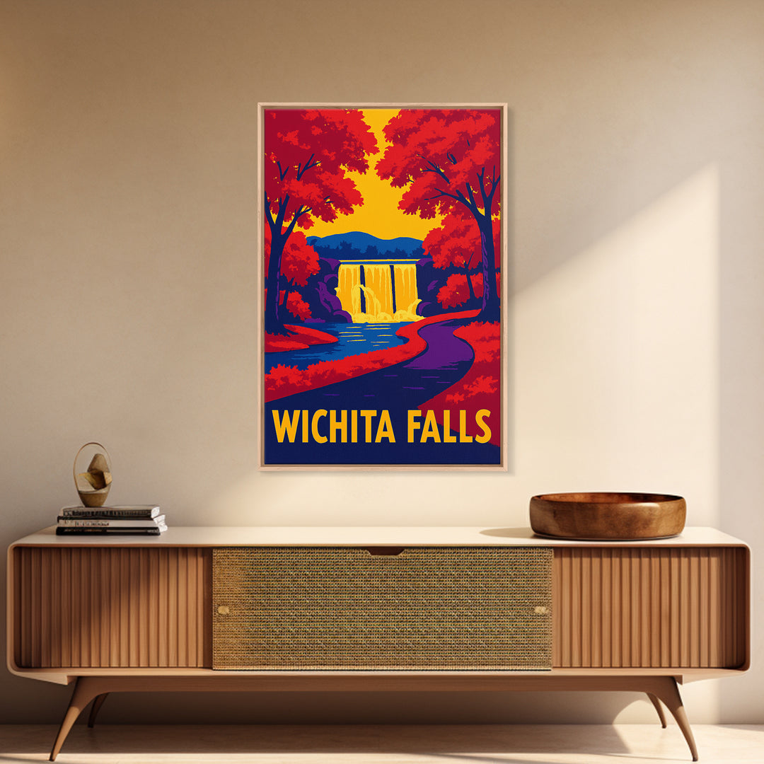 Wichita Falls Travel Poster, Framed Canvas Print, Vibrant Retro Travel Art, Wichita Falls Poster Print, Travel Wall Art, Retro Travel Print