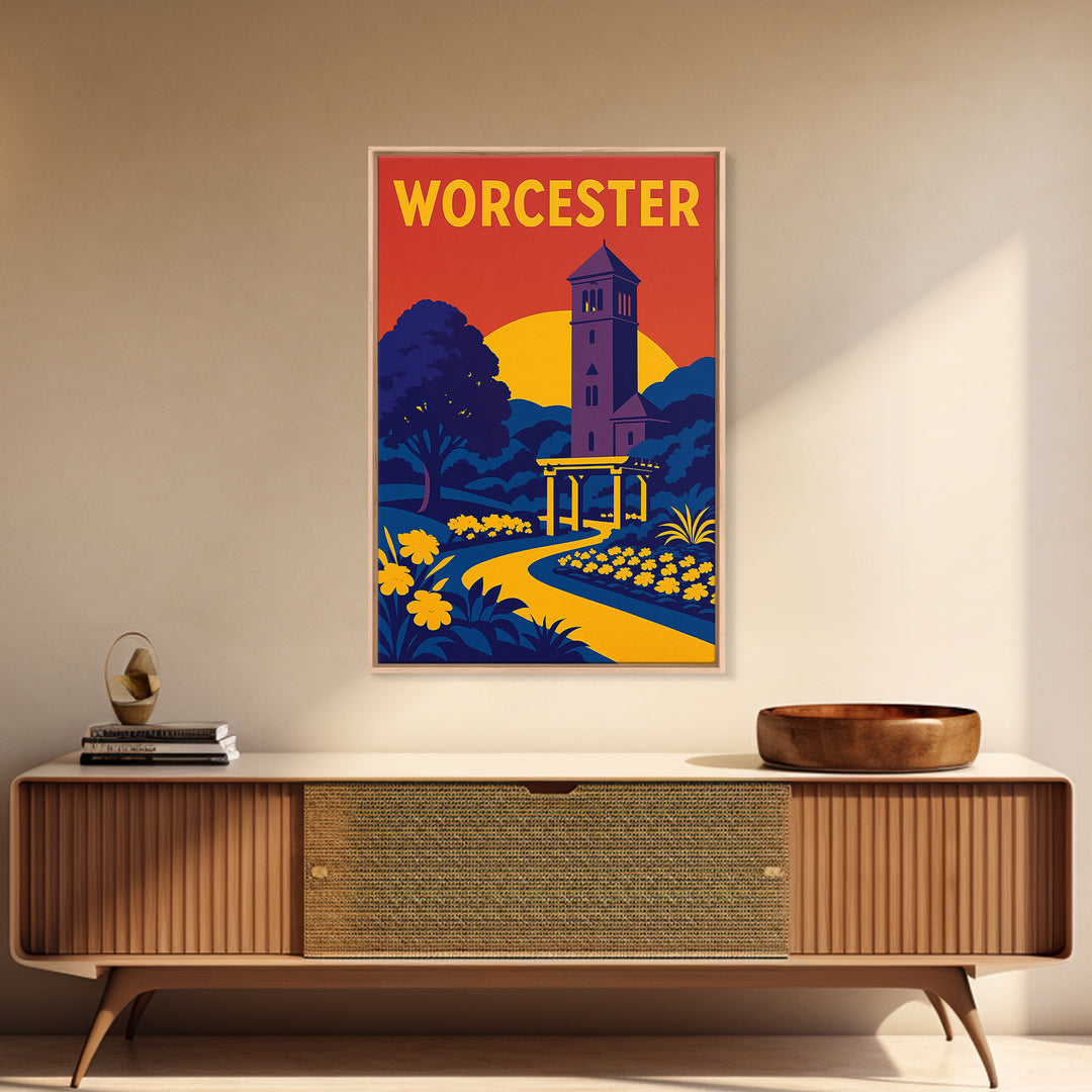 Worcester Travel Poster, Framed Canvas Print, High Contrast City Poster, Worcester Art Print, Wanderlust Decor, Travel Poster Set